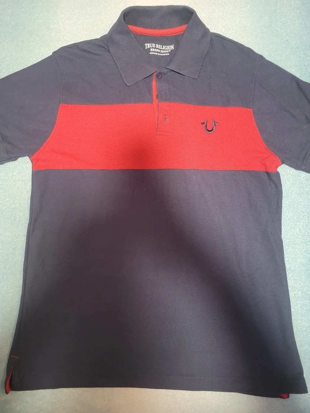 True Religion Navy Polo with Red Chest Band